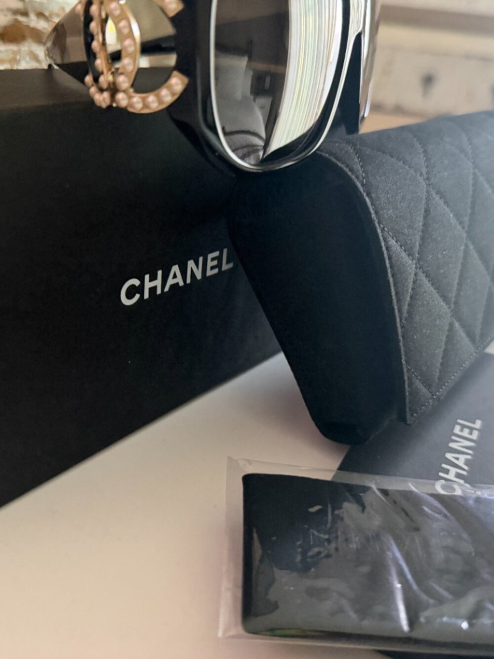Chanel Acetate Pearl CC Square Sunglasses 71501-A Black - Picture 9 of 11